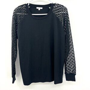 Maette Black Lace Sleeve Long Sleeve Top Women's Size Medium